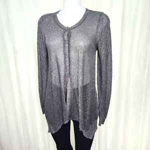 Margaret O'Leary Shimmering Silver Gray Button-Up Cardigan Size XS